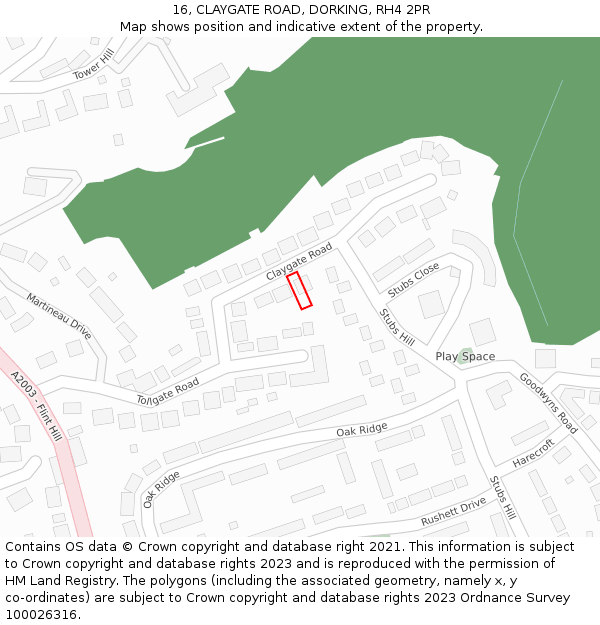 16, CLAYGATE ROAD, DORKING, RH4 2PR: Location map and indicative extent of plot