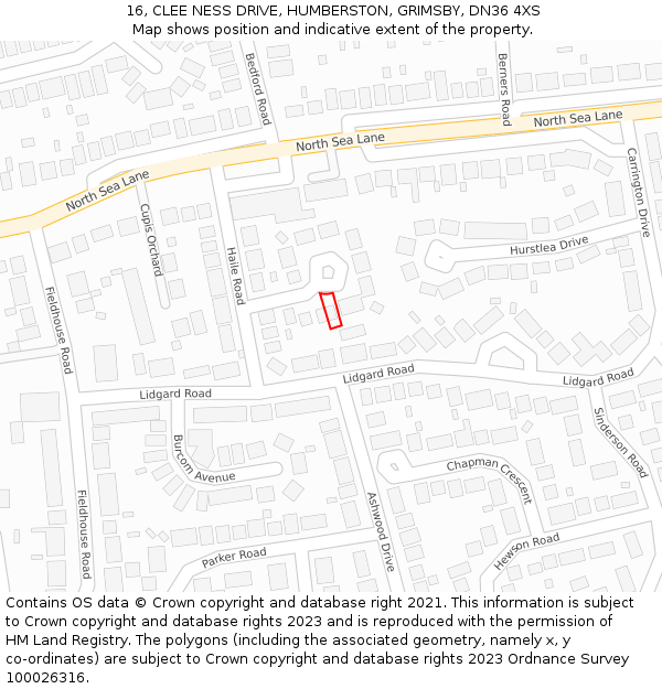 16, CLEE NESS DRIVE, HUMBERSTON, GRIMSBY, DN36 4XS: Location map and indicative extent of plot