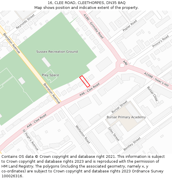 16, CLEE ROAD, CLEETHORPES, DN35 8AQ: Location map and indicative extent of plot