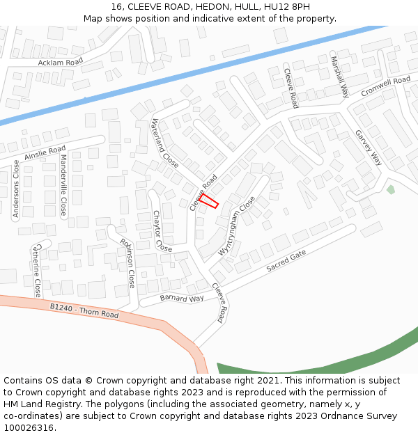 16, CLEEVE ROAD, HEDON, HULL, HU12 8PH: Location map and indicative extent of plot