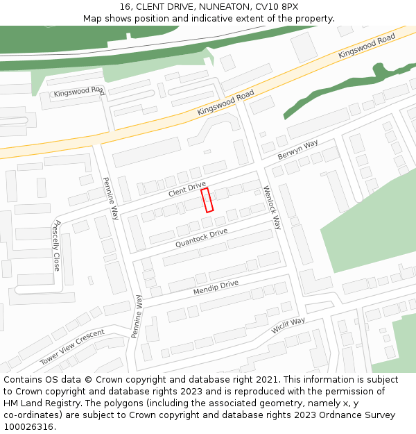 16, CLENT DRIVE, NUNEATON, CV10 8PX: Location map and indicative extent of plot