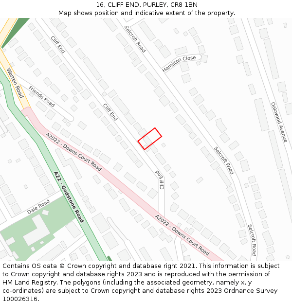 16, CLIFF END, PURLEY, CR8 1BN: Location map and indicative extent of plot