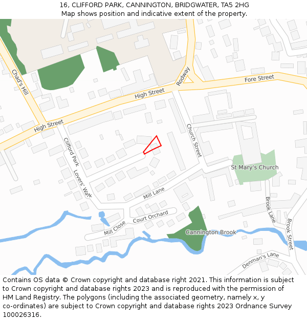 16, CLIFFORD PARK, CANNINGTON, BRIDGWATER, TA5 2HG: Location map and indicative extent of plot