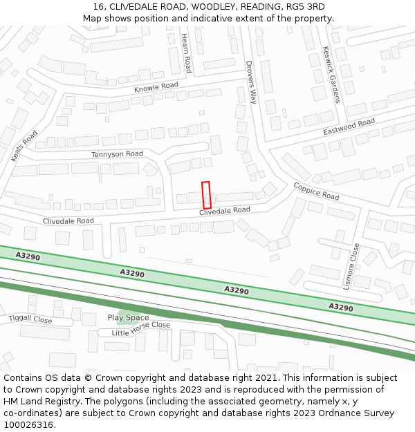 16, CLIVEDALE ROAD, WOODLEY, READING, RG5 3RD: Location map and indicative extent of plot