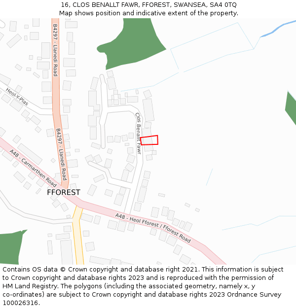 16, CLOS BENALLT FAWR, FFOREST, SWANSEA, SA4 0TQ: Location map and indicative extent of plot