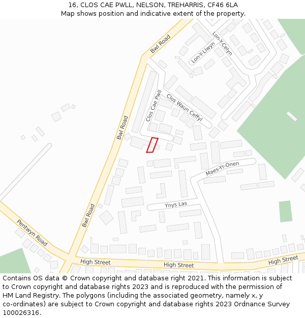 16, CLOS CAE PWLL, NELSON, TREHARRIS, CF46 6LA: Location map and indicative extent of plot