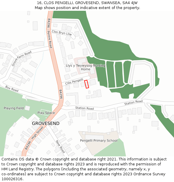 16, CLOS PENGELLI, GROVESEND, SWANSEA, SA4 4JW: Location map and indicative extent of plot