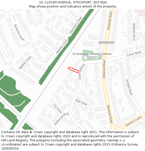16, CLOVER AVENUE, STOCKPORT, SK3 8QA: Location map and indicative extent of plot
