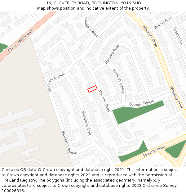 16, CLOVERLEY ROAD, BRIDLINGTON, YO16 6UQ: Location map and indicative extent of plot