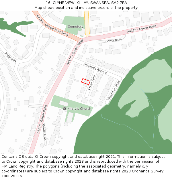 16, CLYNE VIEW, KILLAY, SWANSEA, SA2 7EA: Location map and indicative extent of plot