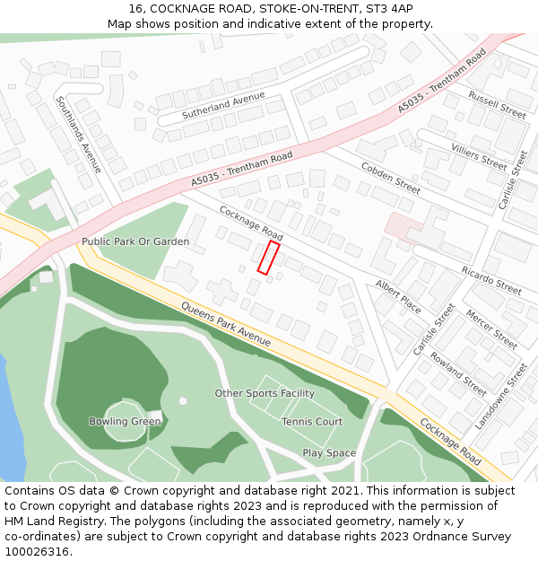 16, COCKNAGE ROAD, STOKE-ON-TRENT, ST3 4AP: Location map and indicative extent of plot