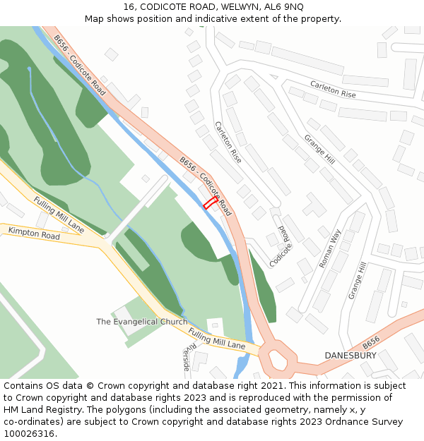 16, CODICOTE ROAD, WELWYN, AL6 9NQ: Location map and indicative extent of plot