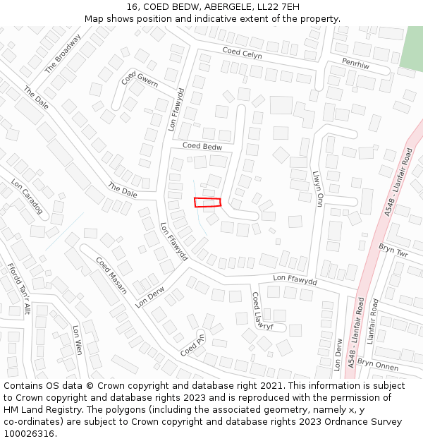 16, COED BEDW, ABERGELE, LL22 7EH: Location map and indicative extent of plot