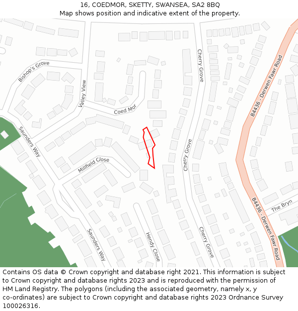 16, COEDMOR, SKETTY, SWANSEA, SA2 8BQ: Location map and indicative extent of plot