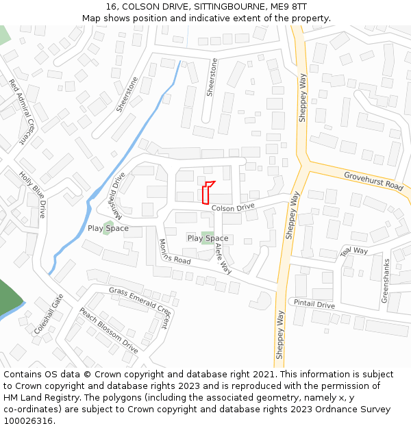 16, COLSON DRIVE, SITTINGBOURNE, ME9 8TT: Location map and indicative extent of plot