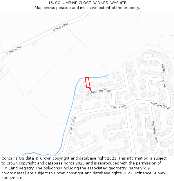 16, COLUMBINE CLOSE, WIDNES, WA8 4TR: Location map and indicative extent of plot