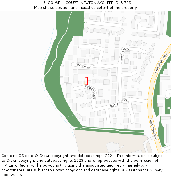 16, COLWELL COURT, NEWTON AYCLIFFE, DL5 7PS: Location map and indicative extent of plot