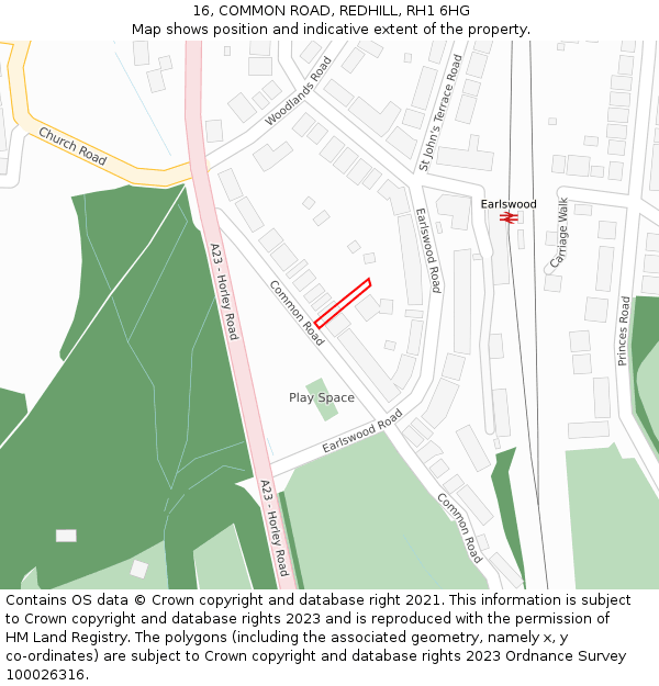 16, COMMON ROAD, REDHILL, RH1 6HG: Location map and indicative extent of plot