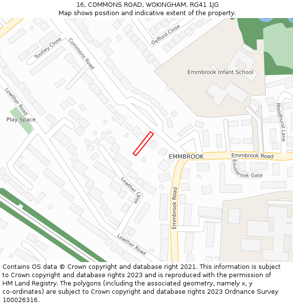 16, COMMONS ROAD, WOKINGHAM, RG41 1JG: Location map and indicative extent of plot