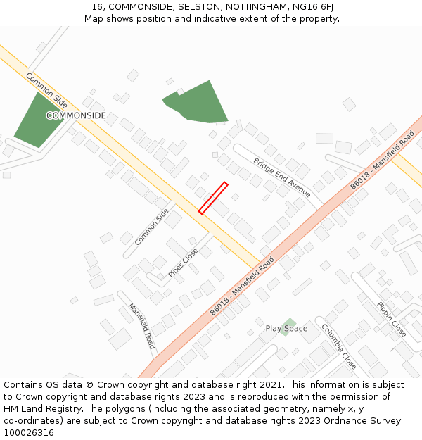 16, COMMONSIDE, SELSTON, NOTTINGHAM, NG16 6FJ: Location map and indicative extent of plot