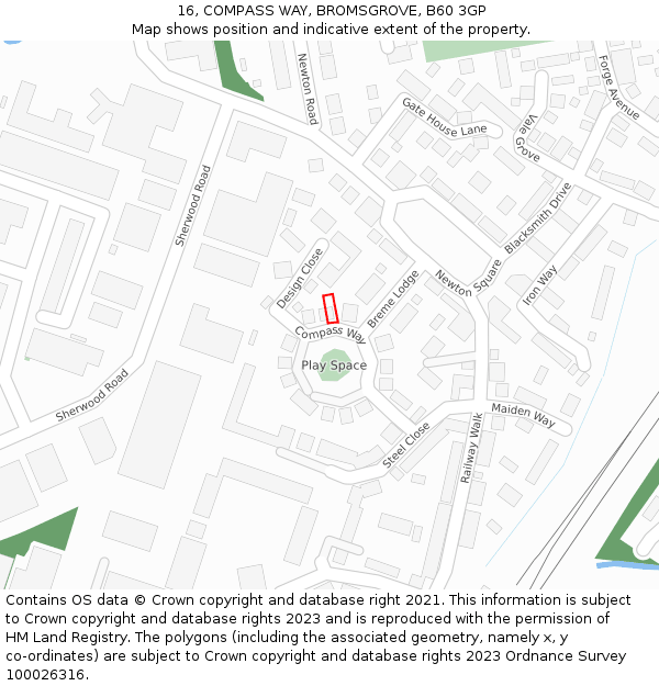 16, COMPASS WAY, BROMSGROVE, B60 3GP: Location map and indicative extent of plot