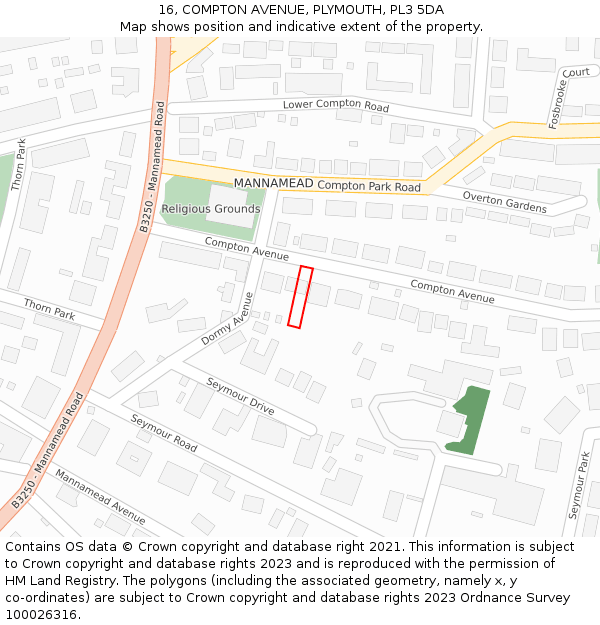 16, COMPTON AVENUE, PLYMOUTH, PL3 5DA: Location map and indicative extent of plot