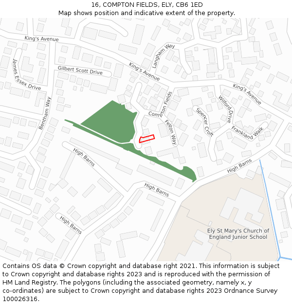 16, COMPTON FIELDS, ELY, CB6 1ED: Location map and indicative extent of plot
