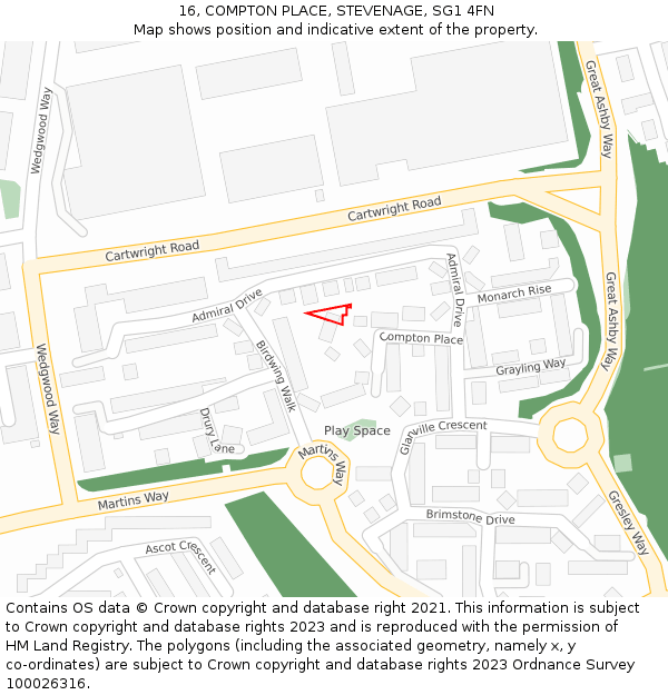 16, COMPTON PLACE, STEVENAGE, SG1 4FN: Location map and indicative extent of plot