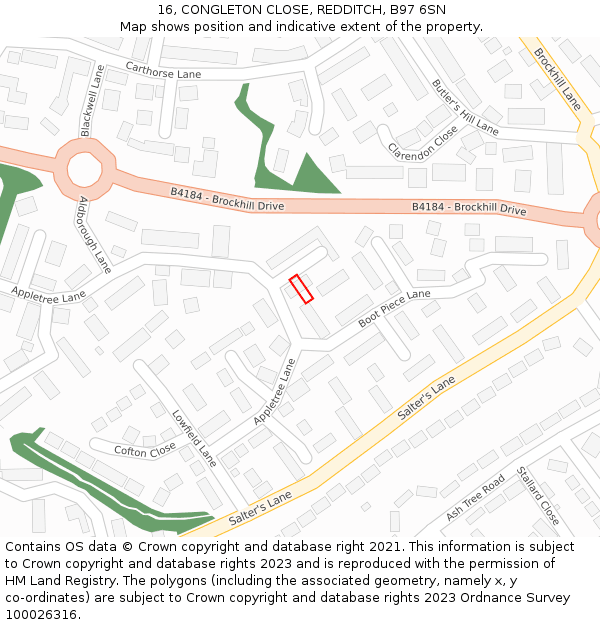 16, CONGLETON CLOSE, REDDITCH, B97 6SN: Location map and indicative extent of plot