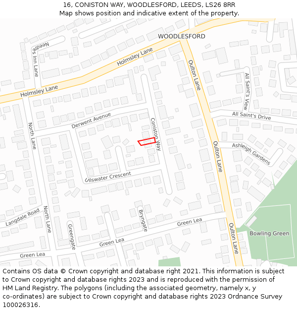 16, CONISTON WAY, WOODLESFORD, LEEDS, LS26 8RR: Location map and indicative extent of plot
