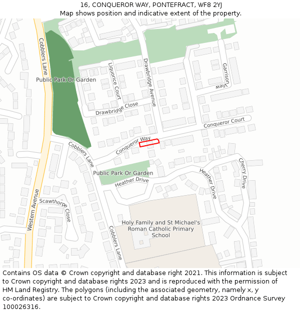 16, CONQUEROR WAY, PONTEFRACT, WF8 2YJ: Location map and indicative extent of plot