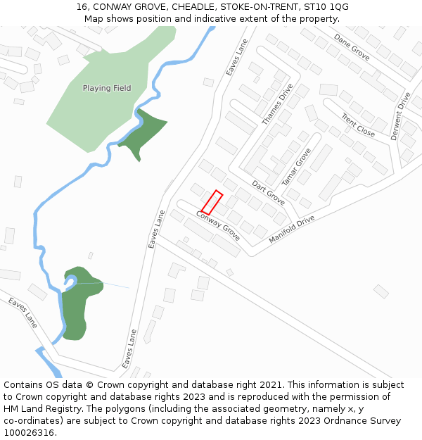 16, CONWAY GROVE, CHEADLE, STOKE-ON-TRENT, ST10 1QG: Location map and indicative extent of plot