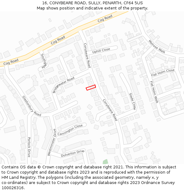 16, CONYBEARE ROAD, SULLY, PENARTH, CF64 5US: Location map and indicative extent of plot