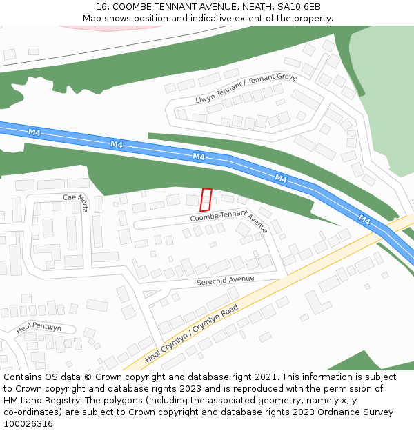 16, COOMBE TENNANT AVENUE, NEATH, SA10 6EB: Location map and indicative extent of plot