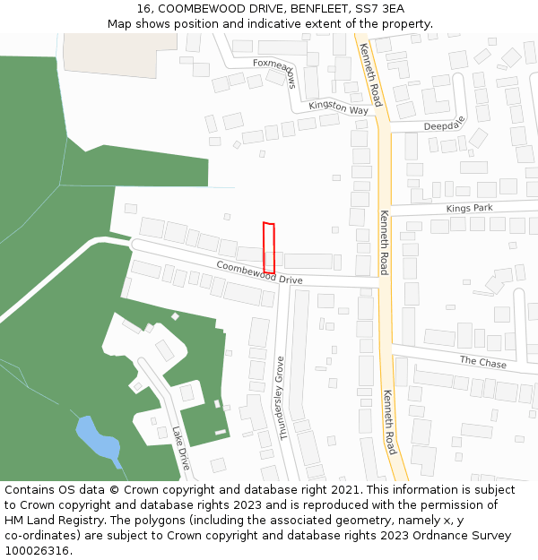 16, COOMBEWOOD DRIVE, BENFLEET, SS7 3EA: Location map and indicative extent of plot