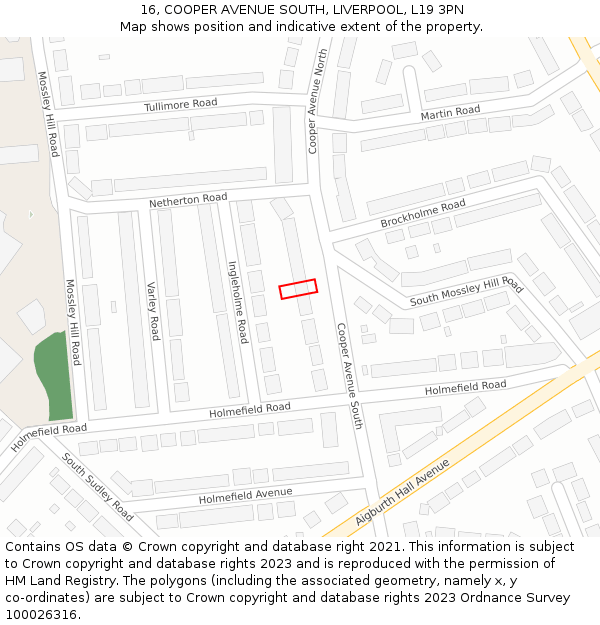 16, COOPER AVENUE SOUTH, LIVERPOOL, L19 3PN: Location map and indicative extent of plot