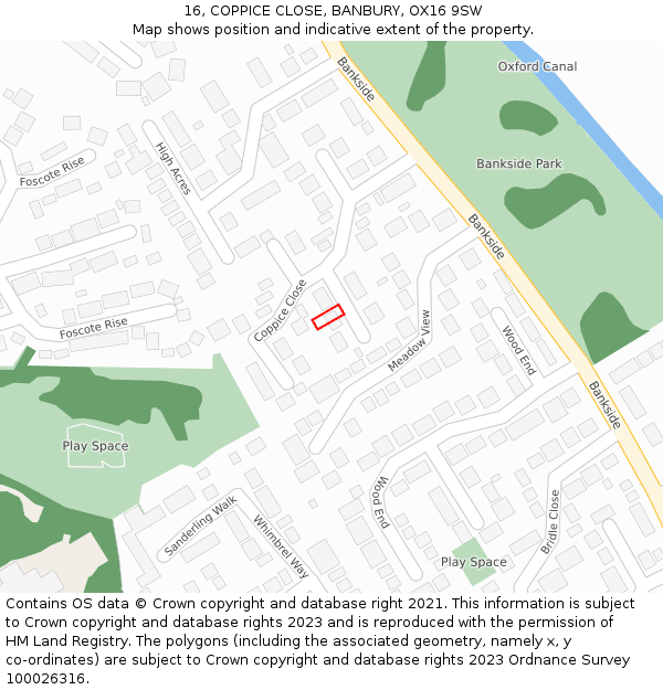 16, COPPICE CLOSE, BANBURY, OX16 9SW: Location map and indicative extent of plot