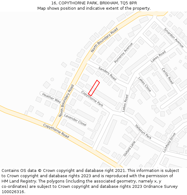 16, COPYTHORNE PARK, BRIXHAM, TQ5 8PR: Location map and indicative extent of plot