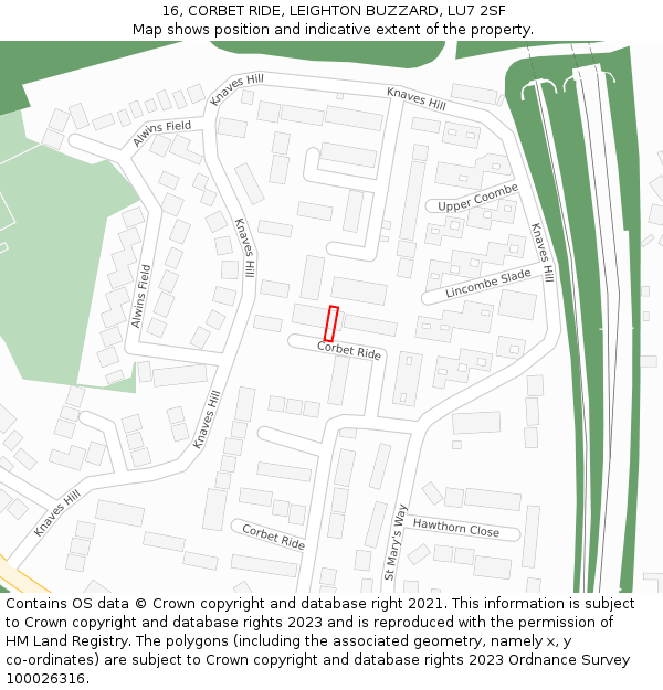 16, CORBET RIDE, LEIGHTON BUZZARD, LU7 2SF: Location map and indicative extent of plot