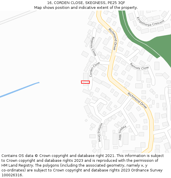 16, CORDEN CLOSE, SKEGNESS, PE25 3QF: Location map and indicative extent of plot