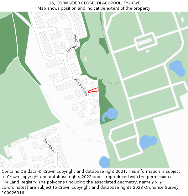 16, CORIANDER CLOSE, BLACKPOOL, FY2 0WE: Location map and indicative extent of plot