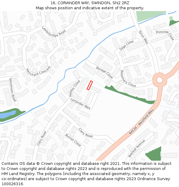 16, CORIANDER WAY, SWINDON, SN2 2RZ: Location map and indicative extent of plot