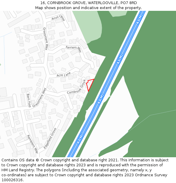 16, CORNBROOK GROVE, WATERLOOVILLE, PO7 8RD: Location map and indicative extent of plot