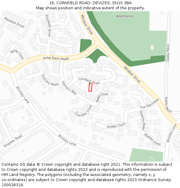 16, CORNFIELD ROAD, DEVIZES, SN10 3BA: Location map and indicative extent of plot