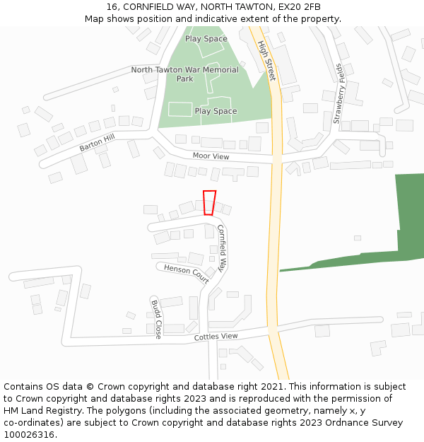 16, CORNFIELD WAY, NORTH TAWTON, EX20 2FB: Location map and indicative extent of plot