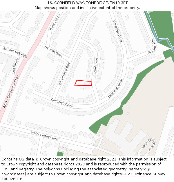 16, CORNFIELD WAY, TONBRIDGE, TN10 3PT: Location map and indicative extent of plot