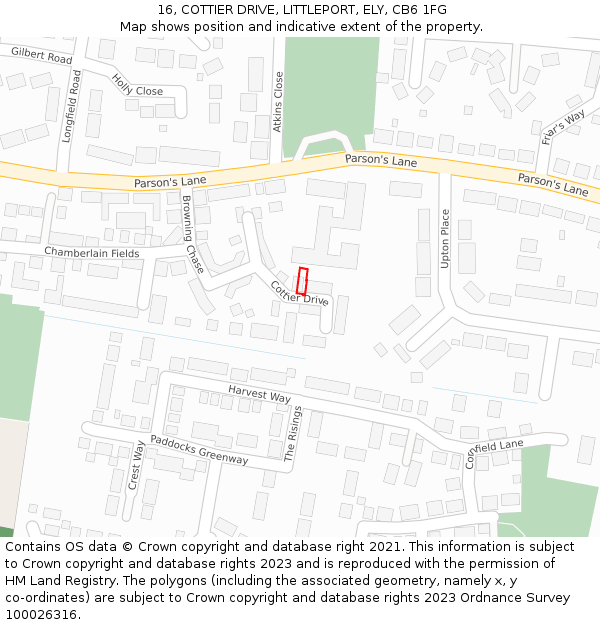 16, COTTIER DRIVE, LITTLEPORT, ELY, CB6 1FG: Location map and indicative extent of plot