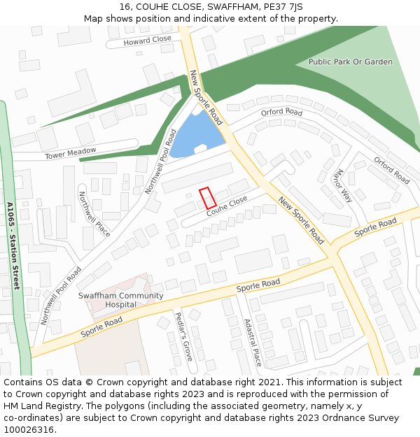 16, COUHE CLOSE, SWAFFHAM, PE37 7JS: Location map and indicative extent of plot