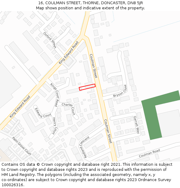 16, COULMAN STREET, THORNE, DONCASTER, DN8 5JR: Location map and indicative extent of plot