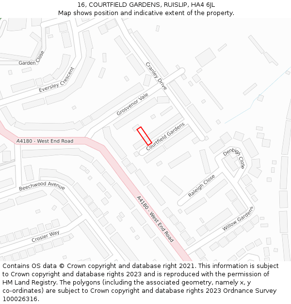 16, COURTFIELD GARDENS, RUISLIP, HA4 6JL: Location map and indicative extent of plot